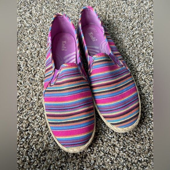 Keds Multi Colored Rainbow Hemp Heel Espadrille Slide On Shoes - Picture 3 of 10